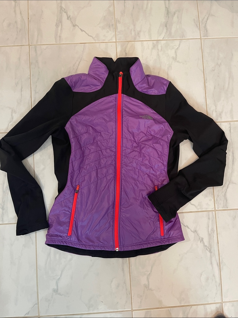 The North Face Women's Purple and Black Ski Hybrid Jacket with Red Zippers. EUC!
